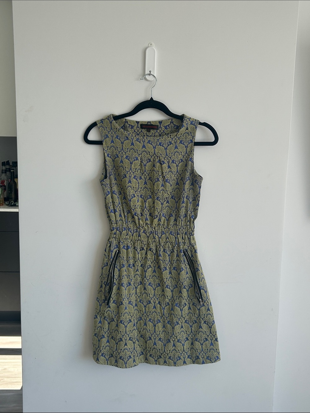 SM Wardrobe Blue & Olive Green Jacquard Sleeveless Dress